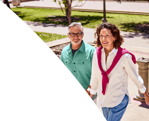 Couple walking up steps