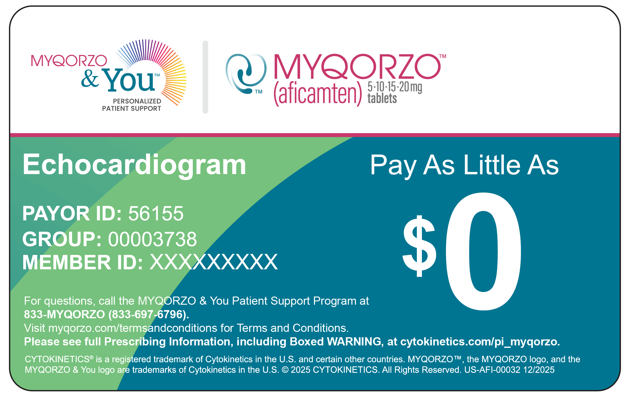 MYQORZO copay program and Echocardiogram copay program cards