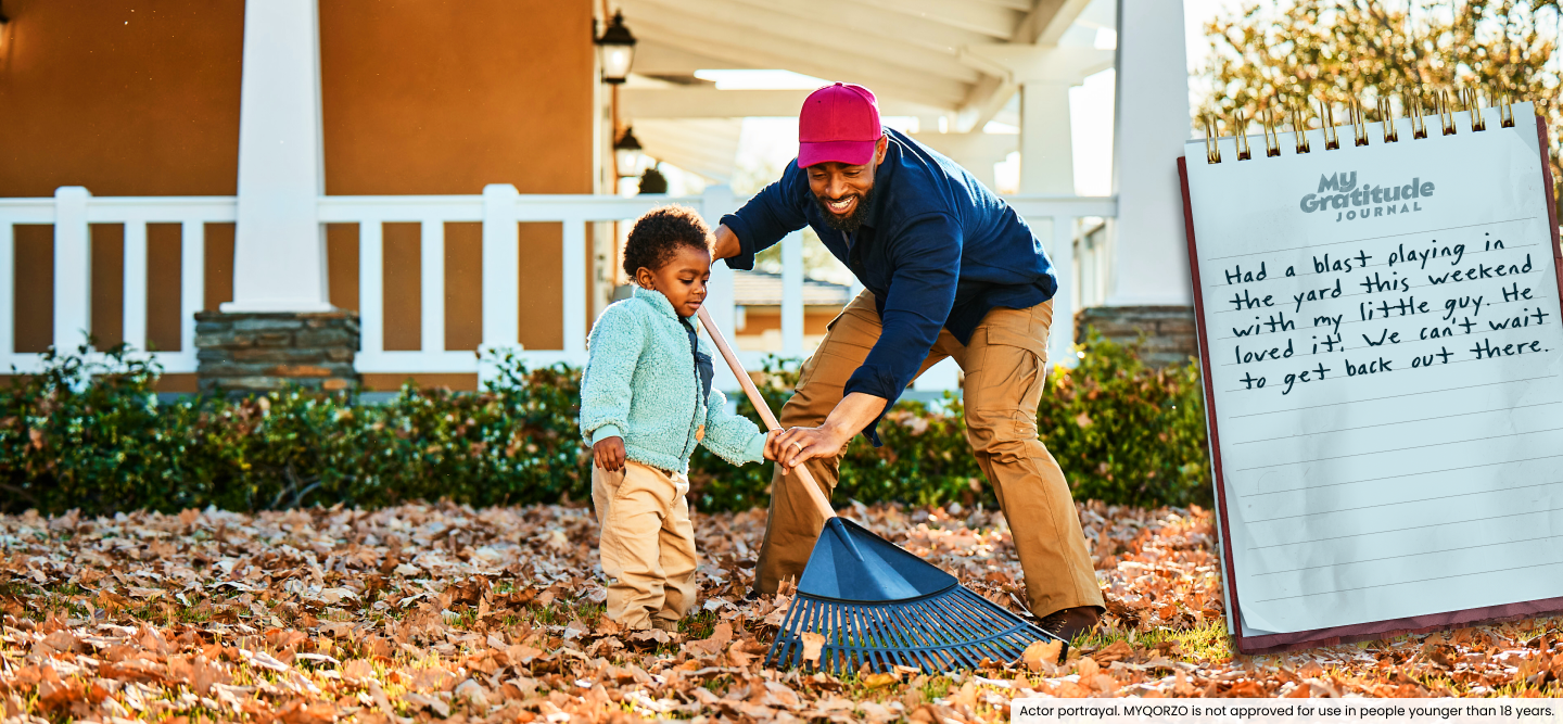 Man and young boy playing outside | My Gratitude Journal with the following entry: Had a blast playing in the yard this weekend with my little guy. He loved it. We can't wait to get back out there.