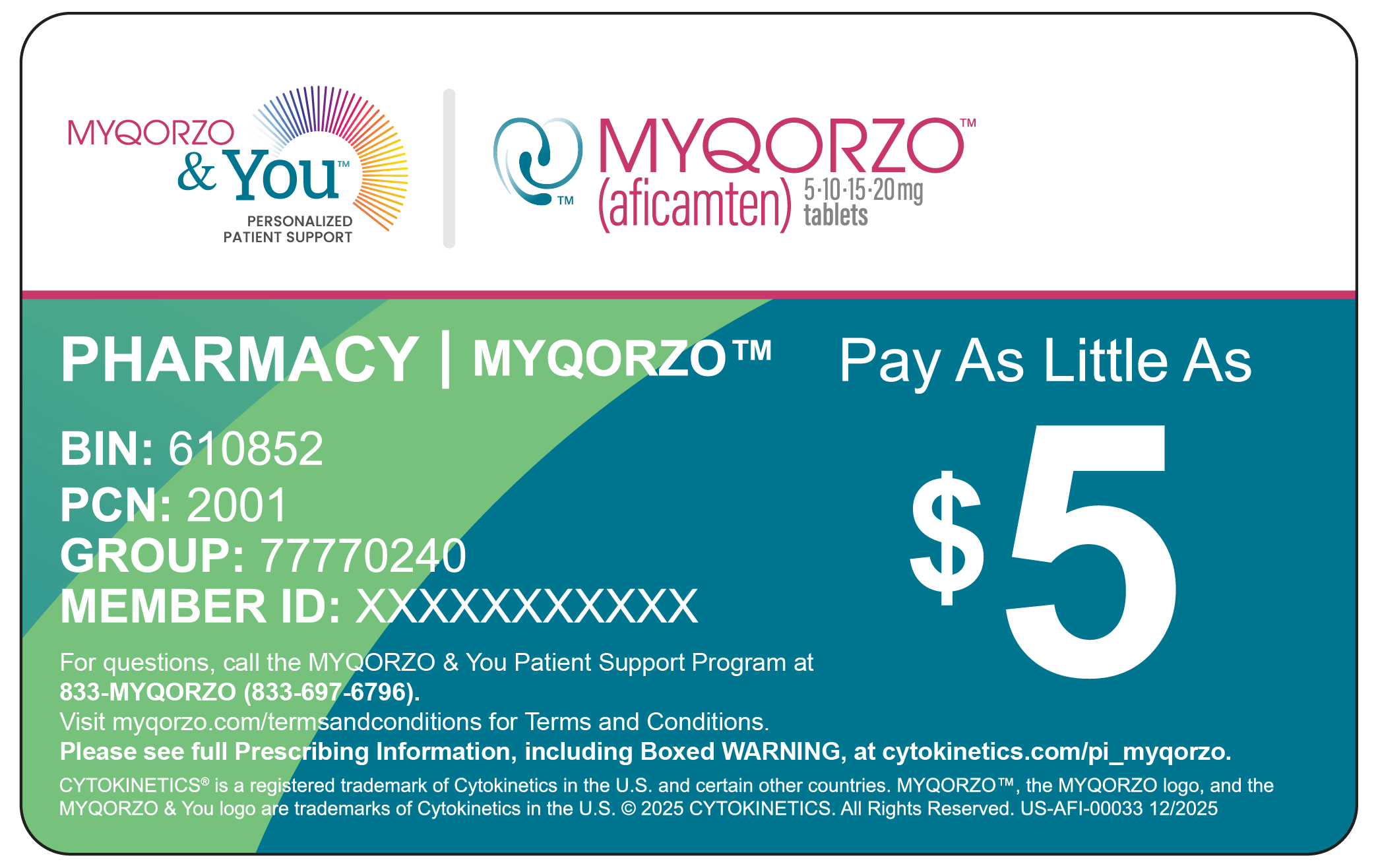 MYQORZO copay program and Echocardiogram copay program cards